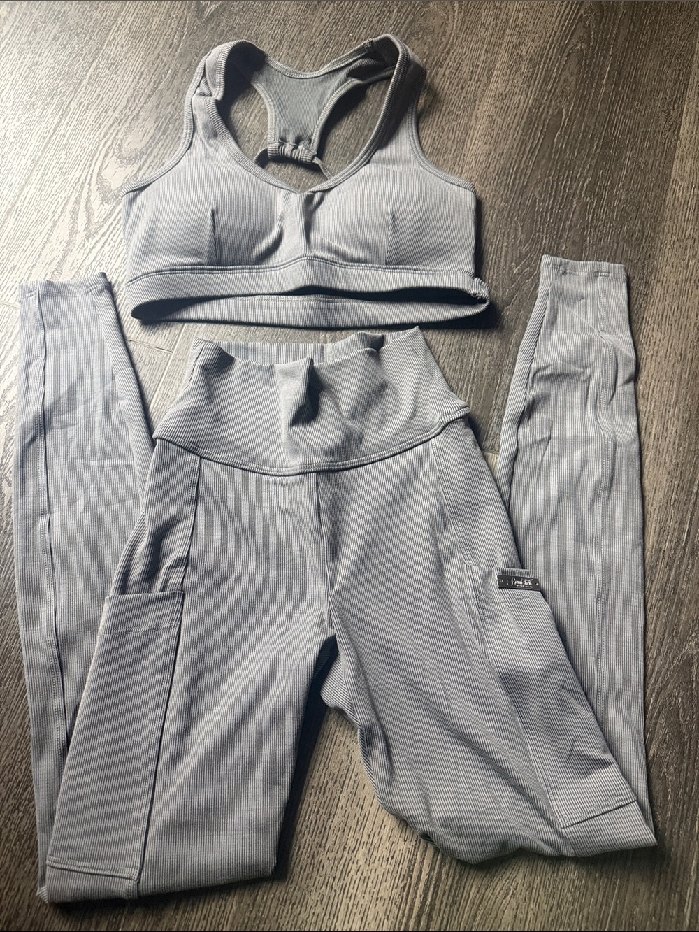 Bombshell sportswear lounge rib Leggings and Sports Bra Set - Storm